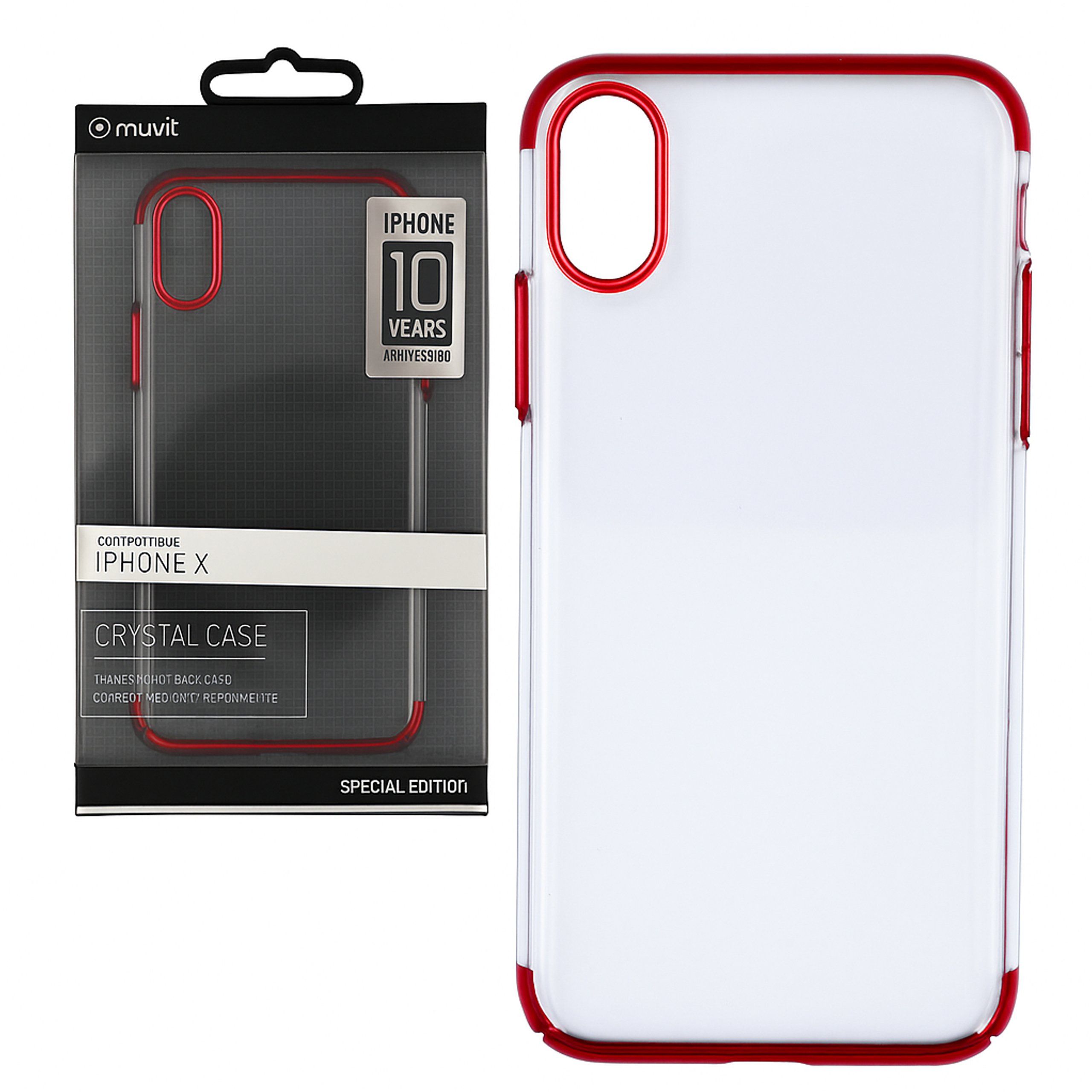 Etui Muvit Clear Case do iPhone X - Czerwone - widok z przodu.