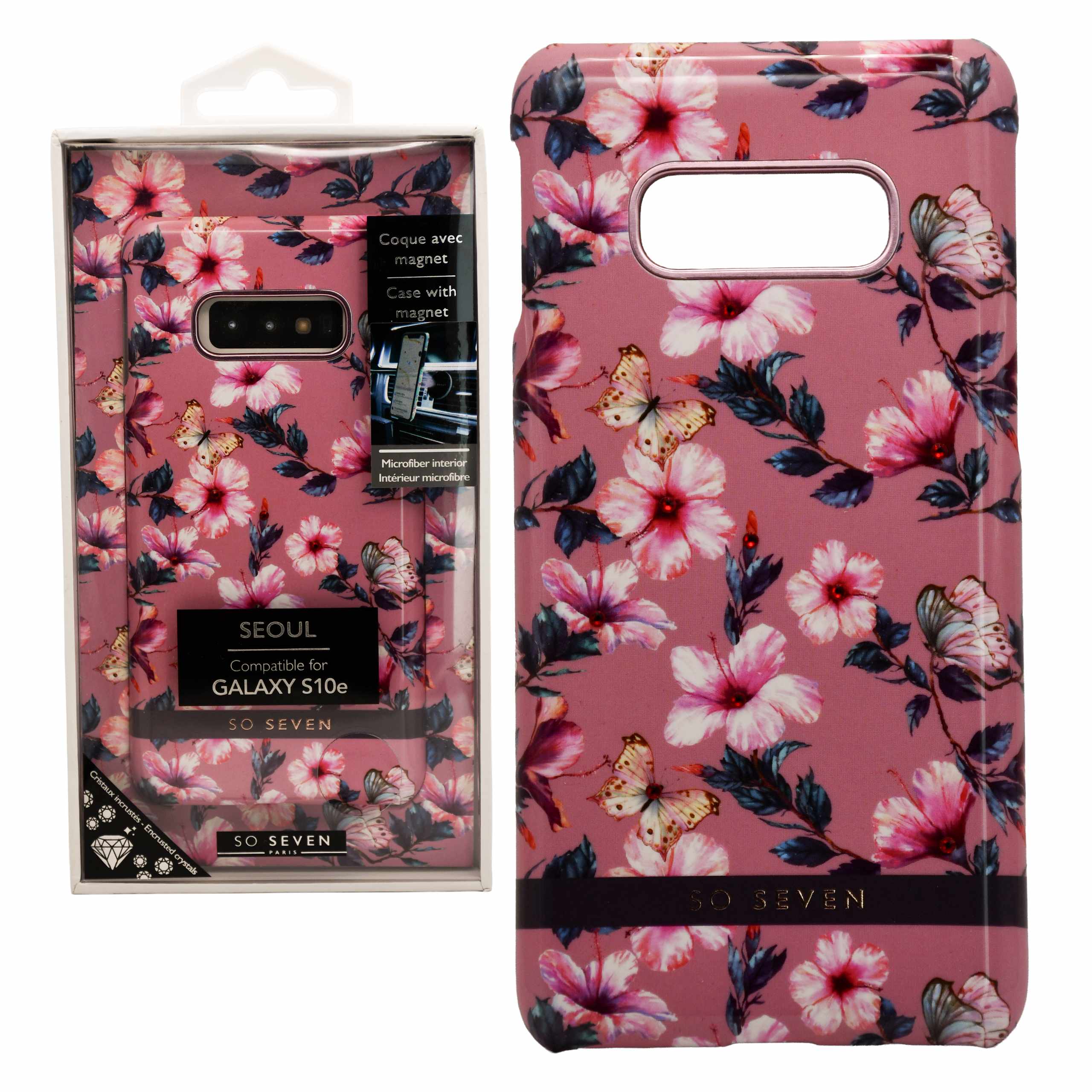 Etui So Seven Seoul Hibiscus do Samsung Galaxy S10e - widok z przodu z wzorem hibiskusa.