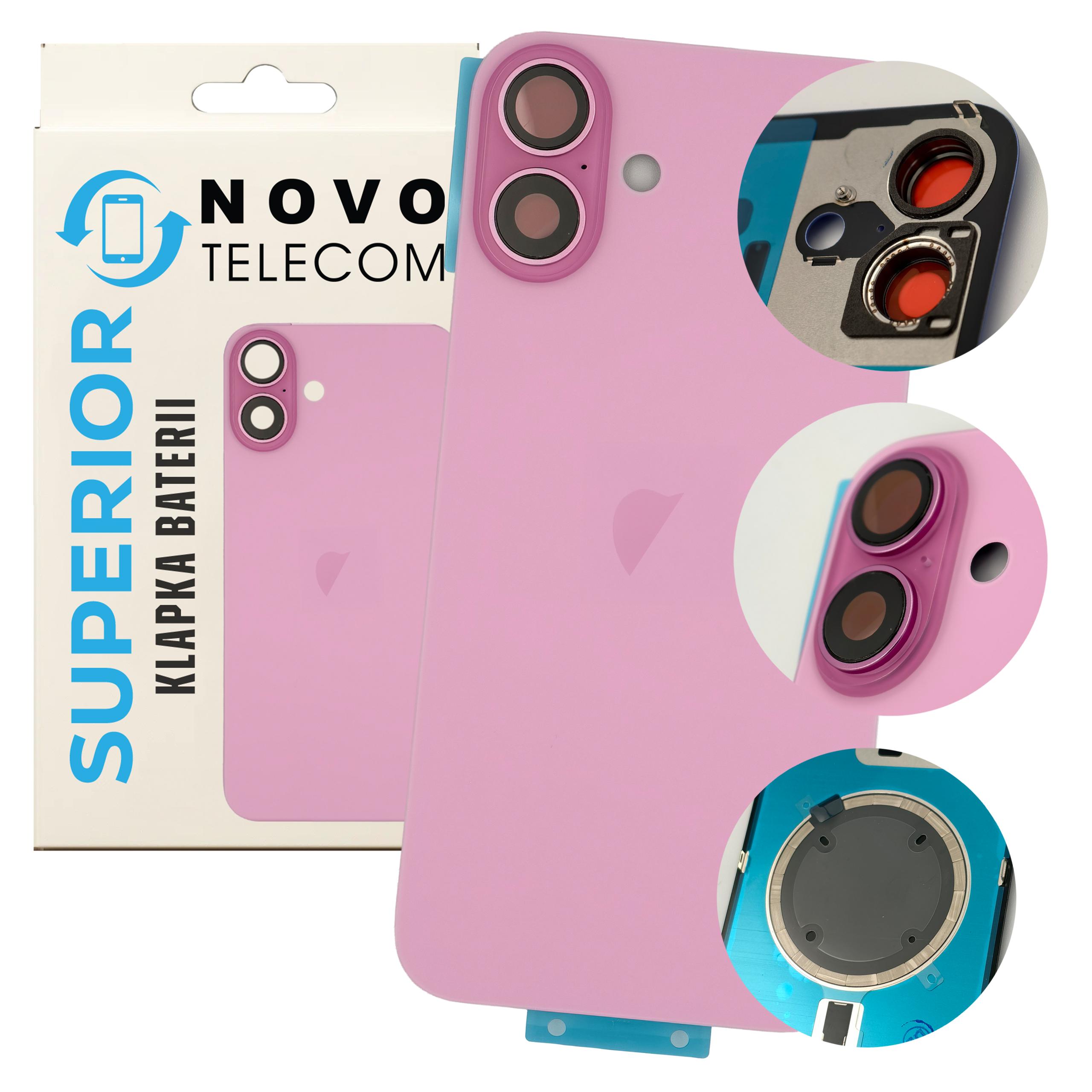 Klapka baterii iPhone 16 różowa BIG HOLE